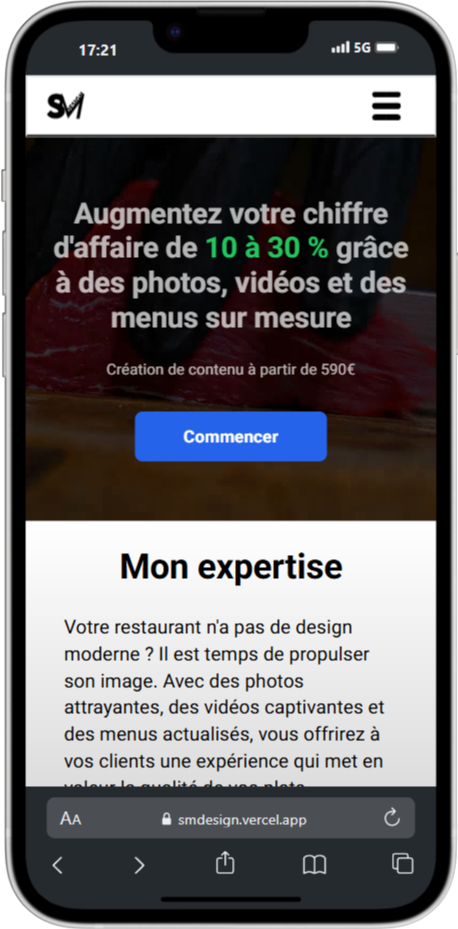Aperçu du site sur mobile